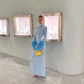 Ladies Dress High Collar Long Sleeve Slim Fit Slimming Sheath Dress