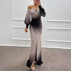 Long Sleeve Off Shoulder Printing Dress Casual Party Dress