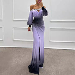 Long Sleeve Off Shoulder Printing Dress Casual Party Dress