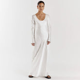 Maxi Solid Color Satin Round Neck Long Sleeve Loose Casual Dress