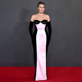 Pink Satin Sequin Ladies Formal Dress Tube Top Elegant