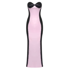 Pink Satin Sequin Ladies Formal Dress Tube Top Elegant