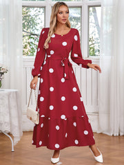Polka Dot Slim Middle East Dress Elegant Graceful Turkey Long Sleeve