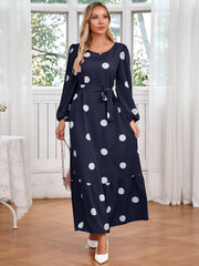 Polka Dot Slim Middle East Dress Elegant Graceful Turkey Long Sleeve