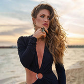 Red Deep V Plunge Side Opening Metal Ring Maxi Dress Black Christmas