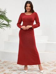 Round Neck Long Sleeve Shiny Evening Dress Dress Slim Fit Cocktail Maxi Dress