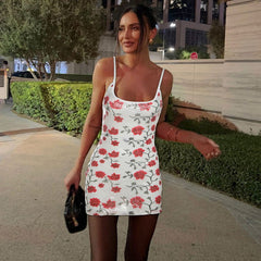 Backless Slim Fit Printed Sequin Slip Dress Hip