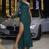 One Shoulder Tassel Sleeve Sequined One Shoulder Cocktail Footwear