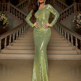 Slim Fit Long Sleeved Mopping Party Cocktail Sequined Evening Dress