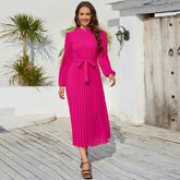 Slim Dress StCollar Puff Sleeve Pleated