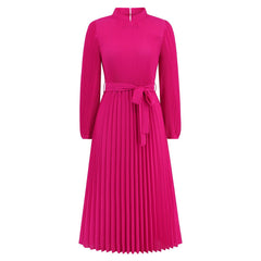 Slim Dress StCollar Puff Sleeve Pleated