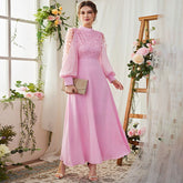 Applique Bubble Long Sleeve Big Hem Dress