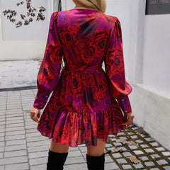 Vestido elegante con cuello en V y estampado de línea A