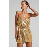 Dress Sleeveless Nightclub Sequ V neck Strap Short Dress