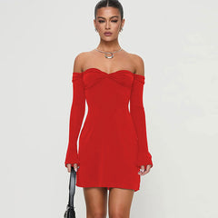 Long Sleeve Dress Off Neck Tube Top Backless Hip Dress