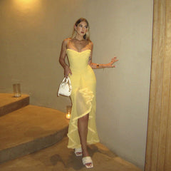 Backless Mesh Strap Dress Solid Color Slim Fit Dress