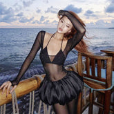 Halter Sling Basic Mesh See through Sequ Dress Two Piece Sets