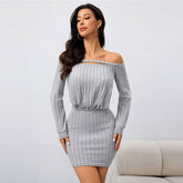 off Shoulder Collar Dress Slim Fit Hip Wrapped Short Dress
