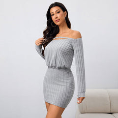 off Shoulder Collar Dress Slim Fit Hip Wrapped Short Dress
