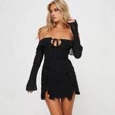 off Shoulder Tube Top Short Dress Backless Ruffled Mesh Hip Dress