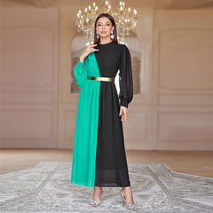 Elegantes, farblich abgestimmtes, hochtailliertes und schwingendes Kleid