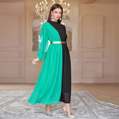 Elegantes, farblich abgestimmtes, hochtailliertes und schwingendes Kleid