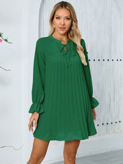 Lantern Sleeve Long Sleeve Solid Color Pleated Casual Loose Dress