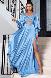 Long Sleeve Dress Slit Formal Dress Maxi Dress