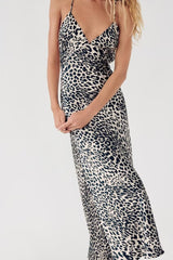 Vestido lencero de satén con estampado de leopardo