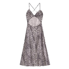 Vestido lencero de satén con estampado de leopardo