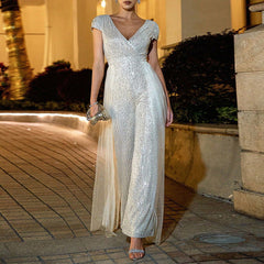 Sequ Jumpsuit mit tiefem V-Ausschnitt und schmaler Passform