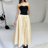 Tube Top Color Contrast Patchwork Pleated Slim Slimming Dress