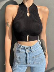 Baddie – Hochgeschlossenes, kurzes Stricktop