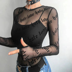 Baddie Love Hate Transparentes Netztop