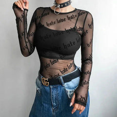 Baddie Love Hate Transparentes Netztop