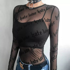 Baddie Love Hate Transparentes Netztop