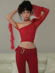 Baddie Rose Einschultriges Netzoberteil