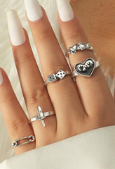 5pcs Y2k heart ring