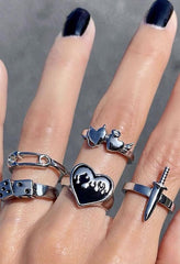 5pcs Y2k heart ring
