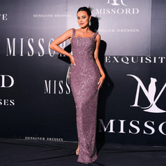 Bandeau Long Sequin Sling Square Collar Cocktail Evening Dress Bridesmaid Dress