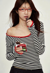 Basic-Top mit Streifen und Rundhalsausschnitt