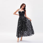 Beaded Beauty Back Underwear One Piece Boning Corset Dress Elegant Slightly Mature Fireworks Printing Chiffon Dress