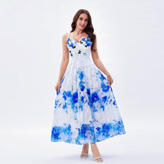 Beauty Back Underwear One Piece Boning Corset Dress Three Dimensional Butterfly Diamond Slimming Spaghetti Strap Floral Print A line Elegant Large Swing