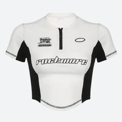 Biker-Crop-Top mit halbem Reißverschluss