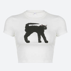 Camiseta corta de gato negro