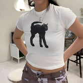 Camiseta corta de gato negro