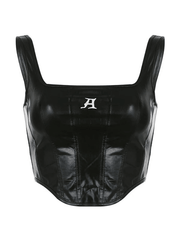 Schwarzes kurzes Tanktop aus Pu-Leder