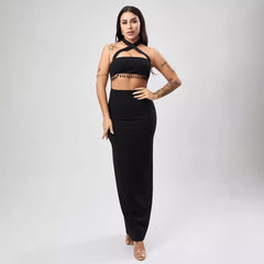 Vestido negro texturizado en forma de A