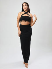 Vestido negro texturizado en forma de A