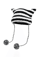 Striped Knitted Hat with Horn Detail